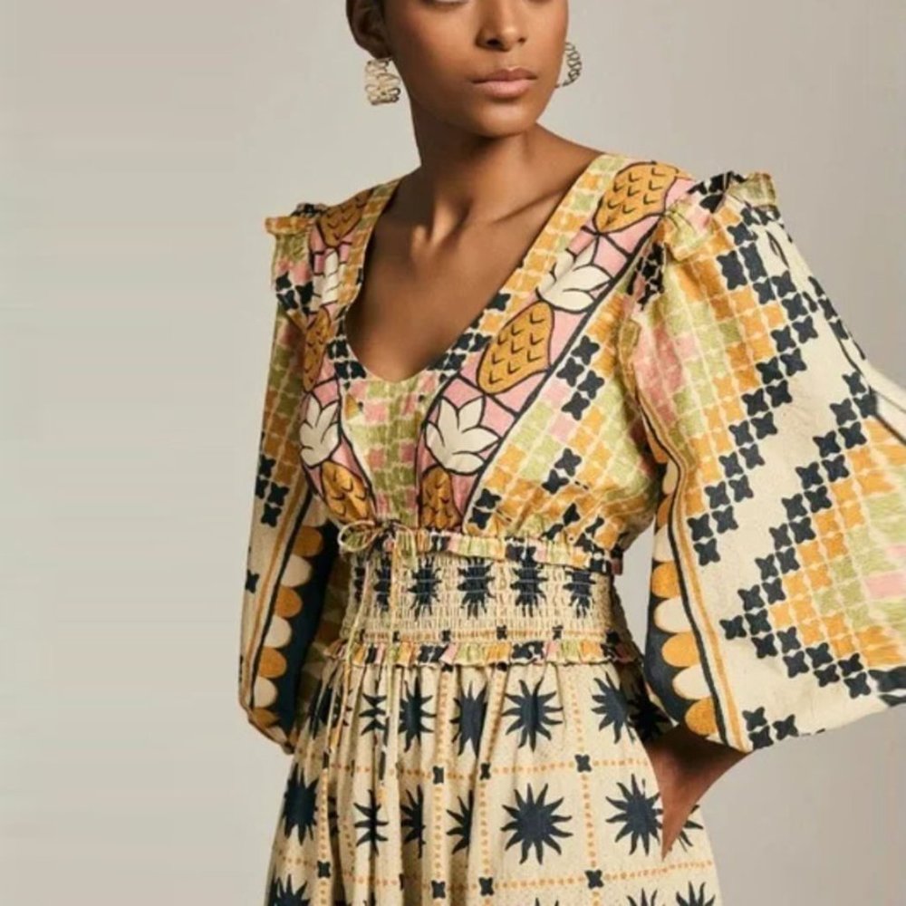 Farm Rio Natural Tropical Sunshine V-neck Maxi Dress - Picture 3 of 15